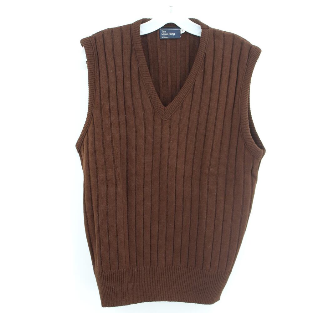 Vintage JC Penney Sweater Vest Mens Medium Brown Ribbed